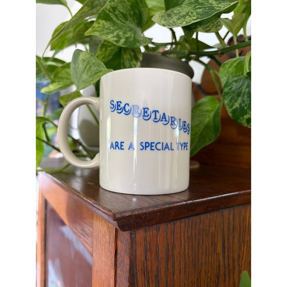 Vintage Secretaries Are A Special Type Coffee Mug White Blue Japan Ceramic